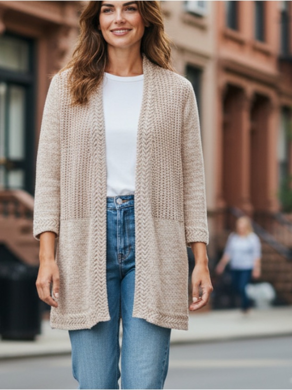 Chico's Light Cream Open-Front Knit Cardigan